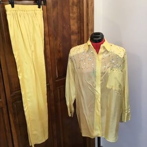 Silk resort/ship pantsuit, throw it over your swimwear, ready for dancing/dining